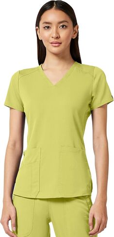 Med Couture V-Neck Scrub Top for Women with 4 Pockets, Rib-Knit Side Panel, and Shirttail Hem MC7459 in Kuwait