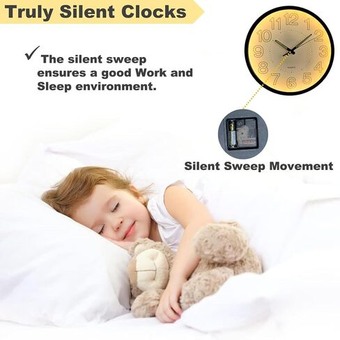 Aerfas 12 Inches Night Light Wall Clocks-with Silent Non-Ticking Glowing Function-Big Solid Numbers Easy to Read Both Day and Night (Black) (Black),WallClocks12 in Kuwait