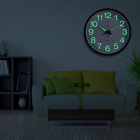 Aerfas 12 Inches Night Light Wall Clocks-with Silent Non-Ticking Glowing Function-Big Solid Numbers Easy to Read Both Day and Night (Black) (Black),WallClocks12 in Kuwait