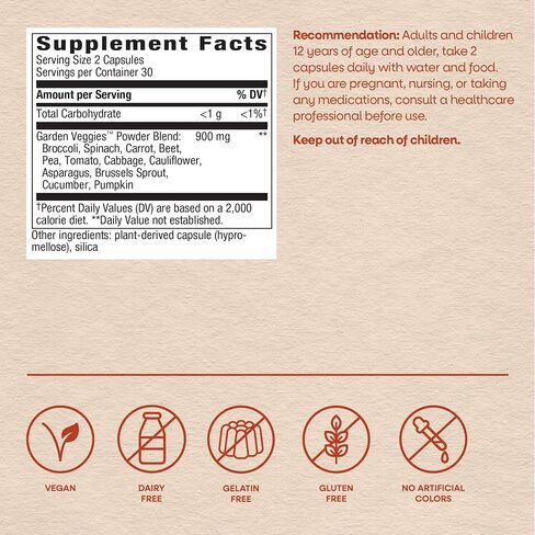 Nature's Way Garden Veggies, Veggie Powder Blend, 900mg per Serving, 60 Capsules in Kuwait