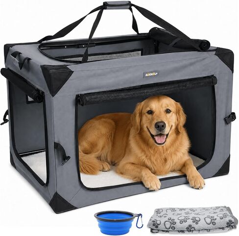 36 Inch Soft Dog Crate, Portable Dog Crate with Plush Mat, Soft Blanket & Foldable Bowl, Indoor and Outdoor Use, Easy to Set Up and Fold, Fit Large Breeds in Saudi Arabia