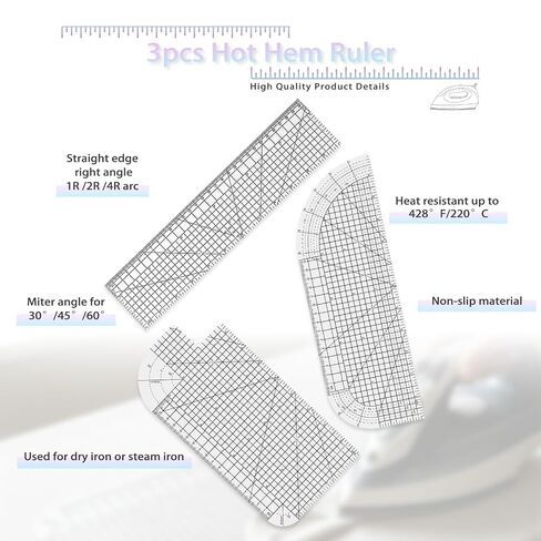 3Pcs Felt Hot Hem Ruler, Satisfy Ironing Need of Straight and Curved Edge in Saudi Arabia