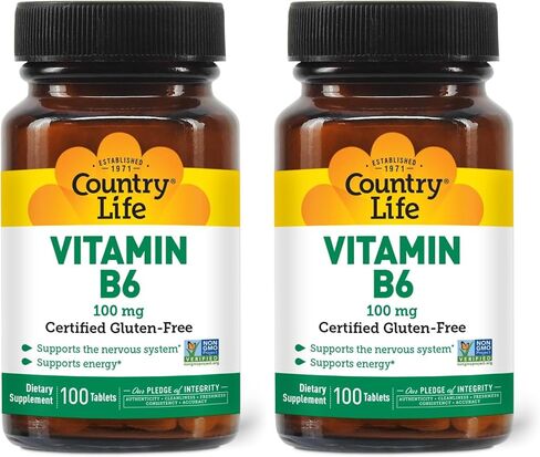 Country Life Vitamin B-6, High Potency, Supports Energy and The Nervous System, 200mg, 90 Vegan Capsules, Certified Gluten Free, Certified Vegan, Certified Halal in Kuwait