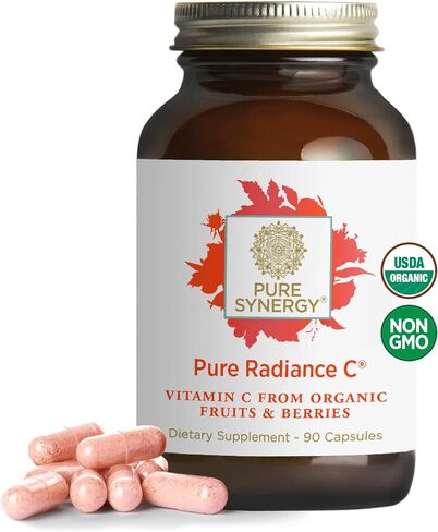 PURE SYNERGY Pure Radiance C | Organic Vitamin C Capsules | 100% Natural, Whole Food, Non-GMO Supplement with Camu Camu Extract | for Immune and Collagen Support (90 Capsules) in Kuwait