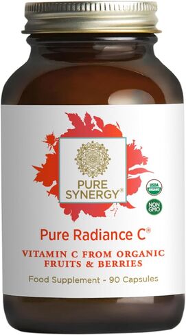 PURE SYNERGY Pure Radiance C | Organic Vitamin C Capsules | 100% Natural, Whole Food, Non-GMO Supplement with Camu Camu Extract | for Immune and Collagen Support (90 Capsules) in Kuwait