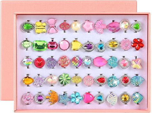 Faburo 50 Pcs Kids Rings for Girls, Adjustable Rings Girls Toddler Jewelry in Kuwait