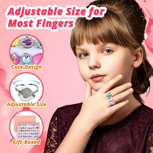 Faburo 50 Pcs Kids Rings for Girls, Adjustable Rings Girls Toddler Jewelry in Kuwait