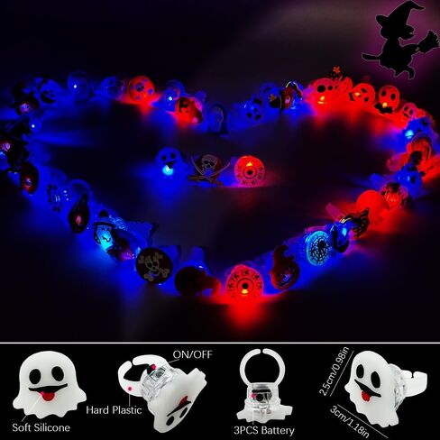 50PCS Halloween Light Up Rings, Assorted Ghost Pumpkin Flash LED Rings Toys Glow in the Dark Rings Toys for Halloween Kids Party Favors in Kuwait