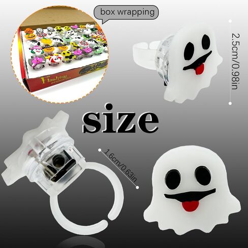 50PCS Halloween Light Up Rings, Assorted Ghost Pumpkin Flash LED Rings Toys Glow in the Dark Rings Toys for Halloween Kids Party Favors in Kuwait