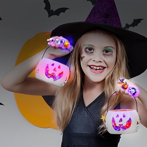 50PCS Halloween Light Up Rings, Assorted Ghost Pumpkin Flash LED Rings Toys Glow in the Dark Rings Toys for Halloween Kids Party Favors in Kuwait