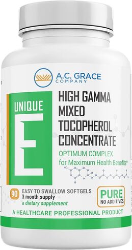 UNIQUE E A.C. Grace Company Mixed Tocopherols 120 Soft Gels, Supports Healthy Brain Function, General Health, and Aging Support, All-Natural Vitamin E and Kosher in Kuwait