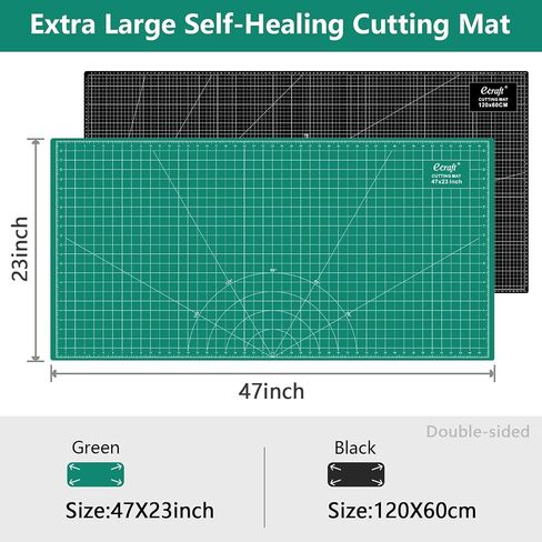 Ecraft 23"x47" Large Self Healing Non-Slip Cutting Mat, Double Sided 5-Ply Black Green Mat for Quilting, Sewing, Fabric, Crafts and Scrapbooking in Saudi Arabia