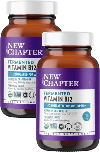 New Chapter Vitamin B12, Fermented Vitamin B12 1,000 mcg, Organic, ONE Daily with Whole-Food Herbs + Adaptogenic Maca for Natural Energy + Healthy Blood Cells, 100% Vegan, Gluten-Free - 60 Count in Kuwait