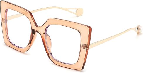 FEISEDY Oversized Square Blue Light Blocking Glasses Eye Strain Glare Pearl Inlay Arm Cat Eye Fashion Eyewear B2639 in Kuwait