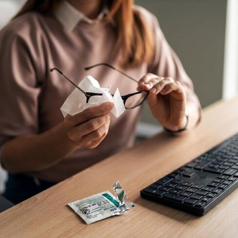 انظر مناديل تنظيف العدسات الشفافة - مناديل تنظيف نظارات العين - مضادة للكهرباء الساكنة، مضادة للضباب، مضادة للخطوط، مرطبة مسبقًا - 120 منديل نظارات ملفوف بشكل فردي، 5 × 6 بوصة، 120 منديل، عبوة واحدة in Kuwait