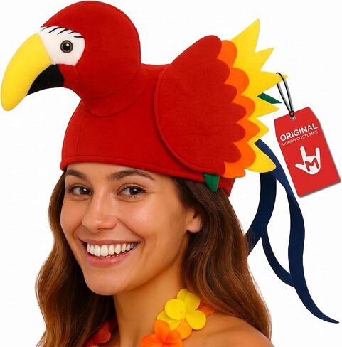 Adult Parrot Hats - Parrot Head Hat Tropical Animal Bird Theme Hats - Novelty Luau Beach Party Caps Costume Accessory, Multi-Color, One Size in Kuwait
