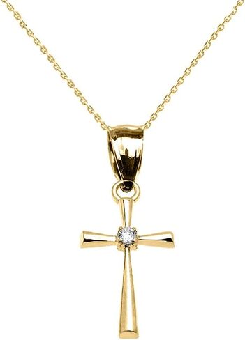 14K Yellow Gold Diamond Solitaire Accent Cross Pendant Necklace with Rolo Chain and Pendant only in Kuwait