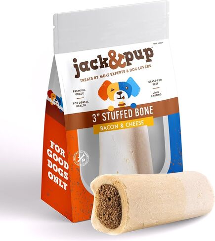 Jack&Pup 3-4" Filled Dog Bones for Small and Large Dogs, Flavored Dog Bones Long Lasting, Stuffed Shin Bone for Dogs, High Protein, Bacon and Cheese Flavor - 1 Pack in Kuwait