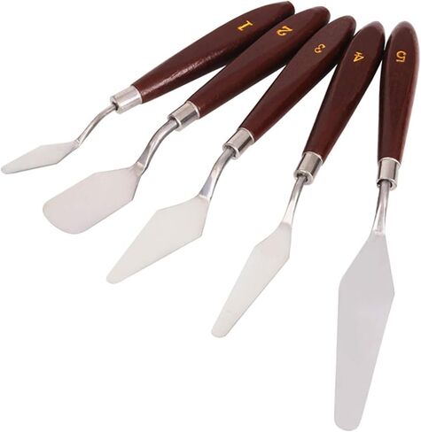 Palette Knife, 5pcs Stainless Steel Pallet Knife Set, Wood Handle Paint Spatula, Painting Knives for Oil, Canvas, Acrylic Painting (5 Piece- Rot) in Saudi Arabia