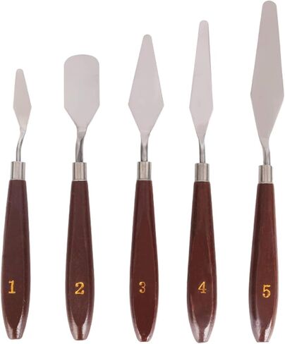 Palette Knife, 5pcs Stainless Steel Pallet Knife Set, Wood Handle Paint Spatula, Painting Knives for Oil, Canvas, Acrylic Painting (5 Piece- Rot) in Saudi Arabia