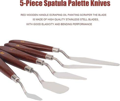Palette Knife, 5pcs Stainless Steel Pallet Knife Set, Wood Handle Paint Spatula, Painting Knives for Oil, Canvas, Acrylic Painting (5 Piece- Rot) in Saudi Arabia