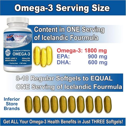Icelandic Fourmula Quadruple Strength Omega-3 Fish Oil 3000mg High DHA & EPA 90 Softgels in Kuwait