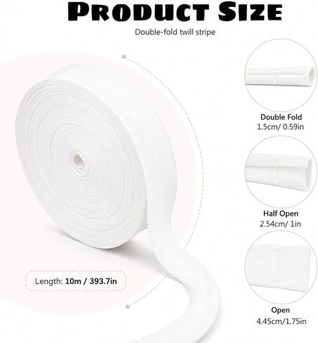 1/2 Inch White Bias Tape for Sewing, 10 Yards Double Fold Bias Tape in Kuwait