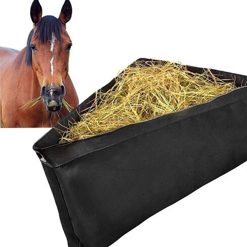 Deep Corner Hay Feeder Bag with Mesh Bottom & Snaps for Horses, Black in Kuwait