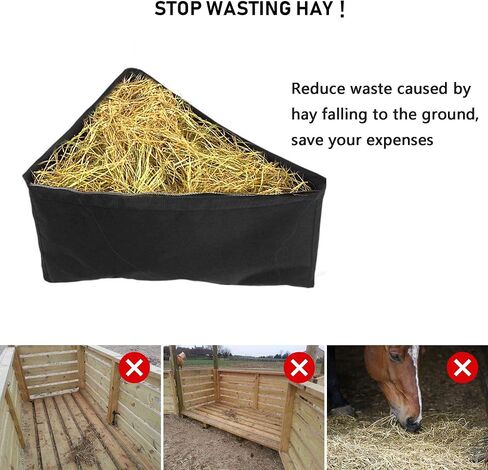 Deep Corner Hay Feeder Bag with Mesh Bottom & Snaps for Horses, Black in Kuwait