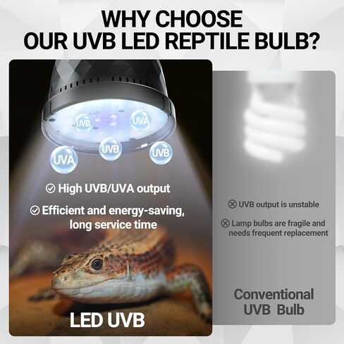 REPTI ZOO UVB Light Bulb for Reptile, 5.0 & 10.0 UVB UVA Reptile Light Bulb for Turtles Bearded Dragon Gecko Lizard Snake, Full Spectrum Sun Lamp Energy-Efficient & Natural Sunlight Simulation in Kuwait