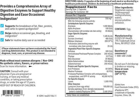 Klaire Labs Ther-Biotic Vital-Zymes Complete Digestive Enzymes - Helps Aid Digestion and Breakdown Proteins, Peptides, Carbs, Sugars, Fats & Fibers - 20 Active Enzymes (120 Count) in Kuwait