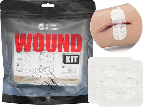 RHINO RESCUE Zip Stitch 6pcs with Wound Dresssings, Closure Strips Without Suture, Zipstitch Laceration Kit for Cut Care, Adhesive Bandages in Kuwait
