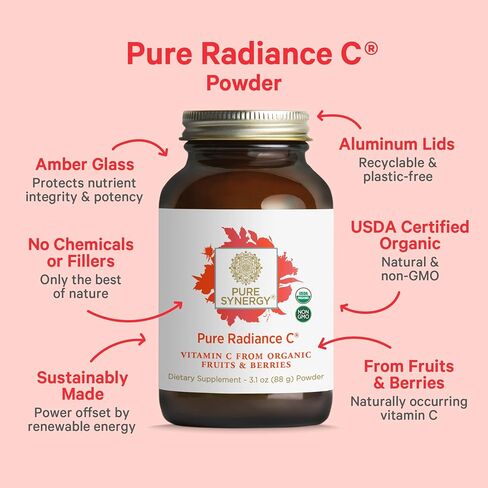 PURE SYNERGY Pure Radiance C | Organic Vitamin C Powder | 100% Natural, Whole Food, Non-GMO Supplement with Camu Camu Extract | For Immune and Collagen Support (4 oz Powder) in Saudi Arabia