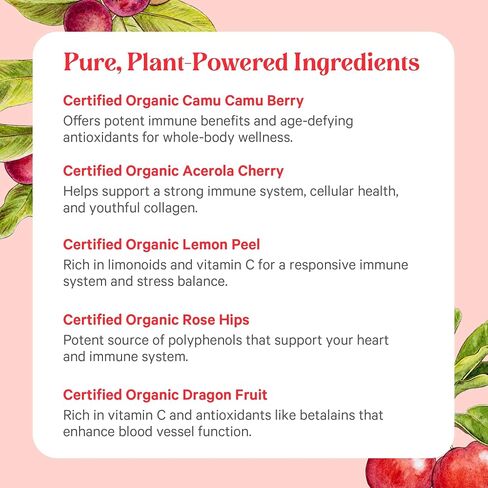 PURE SYNERGY Pure Radiance C | Organic Vitamin C Powder | 100% Natural, Whole Food, Non-GMO Supplement with Camu Camu Extract | For Immune and Collagen Support (4 oz Powder) in Saudi Arabia