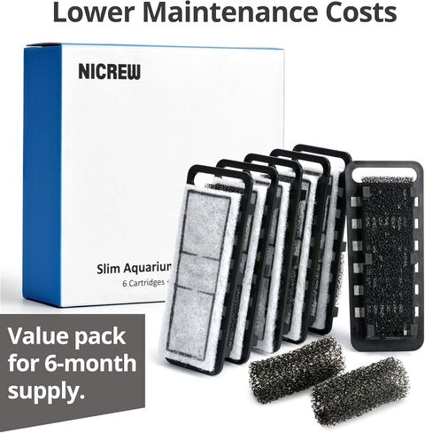 NICREW Slim Aquarium Filter Cartridges, 6 Count with 2 Intake Sponges in Kuwait