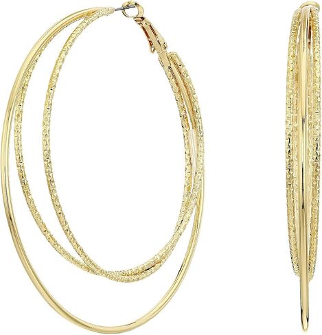 Guess Smooth and Textured Wire Gold Hoop Earrings in Kuwait
