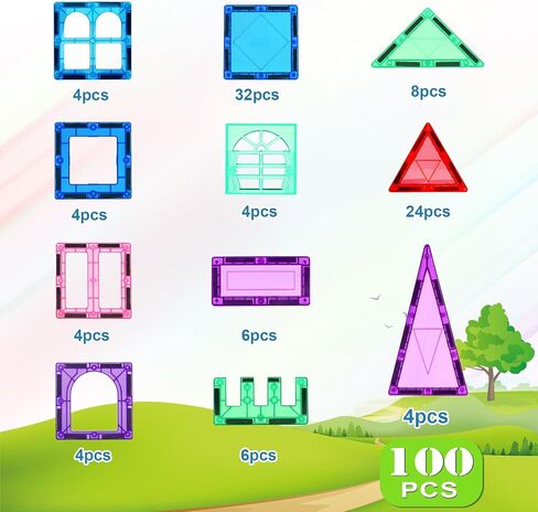 Mruikeny 100PCS Magnetic Tiles Kids Toys - Magnetic Building Blocks in Kuwait