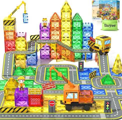 Magnetic Tiles with 2 Cranes, Magnetic Construction Toys STEM Building Toys in Kuwait
