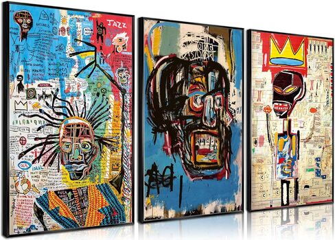 3 Pcs Modern Street Graffiti Wall Art Abstract Poster Print Wall Decor Artist Blue Print Canvas Painting for Living Room Bedroom Bathroom Office Home Decorations Unframed (Framed, 16"Hx12"W×3pcs) in Kuwait