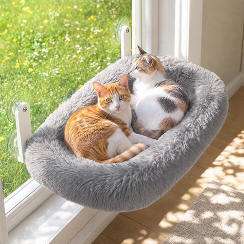 Zakkart Calming Foldable Cat Window Perch, Fluffy Long-Plush Bed (Gray,L) in Saudi Arabia