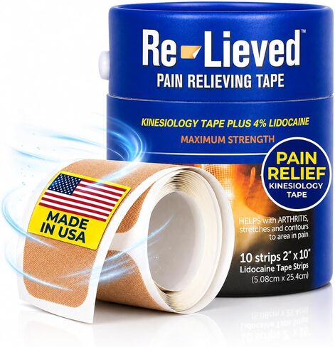 Re-Lieved 4% Lidocaine Maximum Strength Pain Relief Wrap — Relieves Back Pain, Joints and Muscle Pains — Superior Sticking, Aluminum-Free Water Resistant, and USA Made — 2" x 10" Strips in Saudi Arabia
