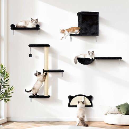 5-in-1 Cat Wall Shelves, Solid Wood Cat Wall Furniture Set for Indoor Cats in Kuwait