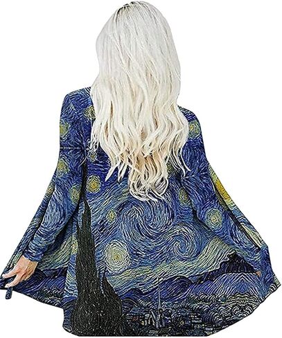 Oil Painting Shirt Van Gogh Gift Starry Night Long Open Front Cardigans for Women Long Sleeve Clothing Lightweight Sweater in Kuwait