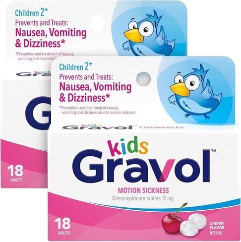 GRAVOL Children's 18 Quick Dissolve CHERRY Chewable Tablets for Anti-Vomiting/Nausea Dye Free in Kuwait