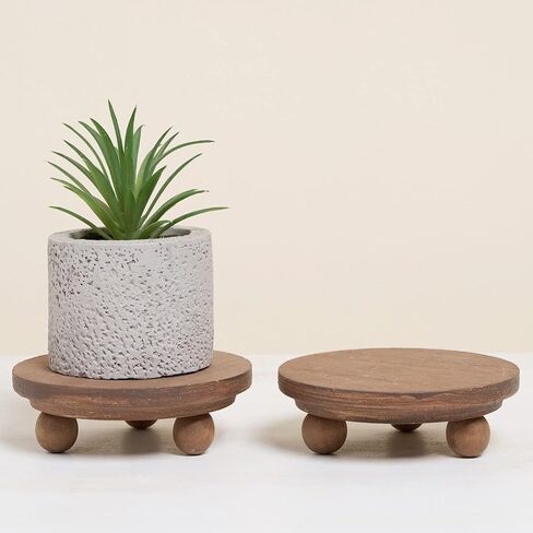 Defined Deco Mini risers for display,Wood Risers for Decor,Small 4"Round Wooden Riser, Farmhouse Wood Riser, Rustic Pedestal Display Stand,Display Risers for Tiered Tray Decor(Set of 2,White) in Kuwait