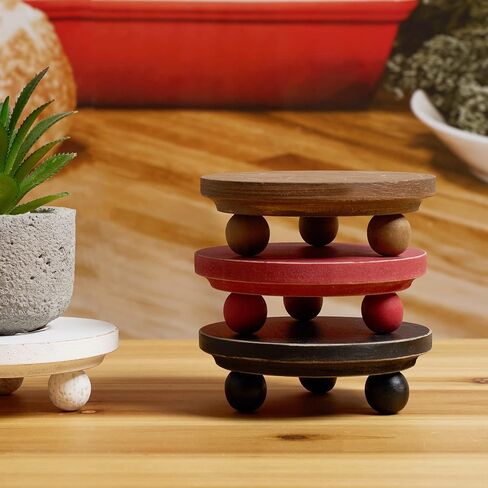 Defined Deco Mini risers for display,Wood Risers for Decor,Small 4"Round Wooden Riser, Farmhouse Wood Riser, Rustic Pedestal Display Stand,Display Risers for Tiered Tray Decor(Set of 2,White) in Kuwait