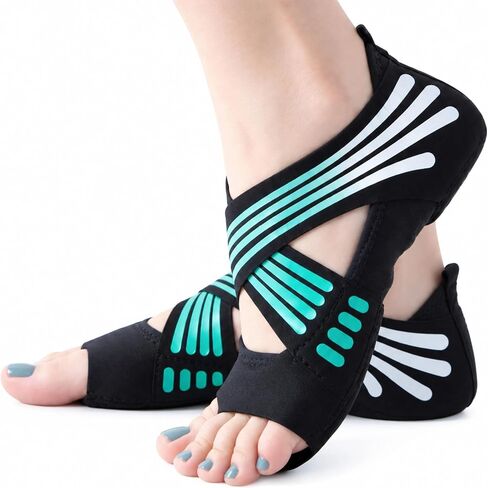 ABIRAM Yoga Socks Toeless Non-Slip Grips & Straps, for Pilates, Barre, Ballet, Bikram, Workout for Women in Kuwait
