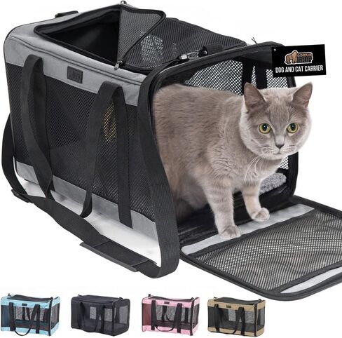 GORILLA GRIP Cat Carrier Travel Bag Up to 15 Lbs, Soft Collapsible Small Dog Carriers, Top and Side Entry Breathable Mesh, Grip Feet on Underside, Cozy Washable Waterproof Pad, Portable Kennel, Black in Saudi Arabia