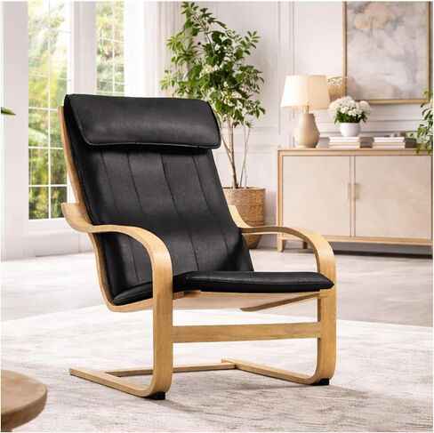 تم تصميم غطاء كرسي Poang المصنوع من الجلد الصناعي خصيصًا لكرسي IKEA Poang بذراعين فقط. استبدال الغلاف Poang. (جلد صناعي لون أسود) in Kuwait
