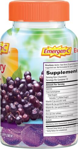 Emergen-C Elderberry Gummies, Elderberry Immune Support Natural Flavors with High Potency Vitamin C, 36 Count in Kuwait